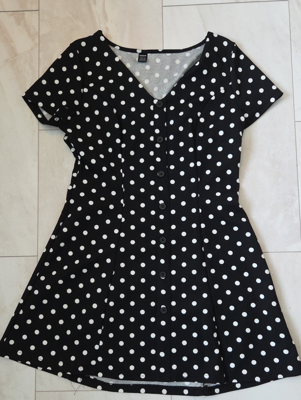 Black Polka Dot Button-Front Fit & Flare Dress